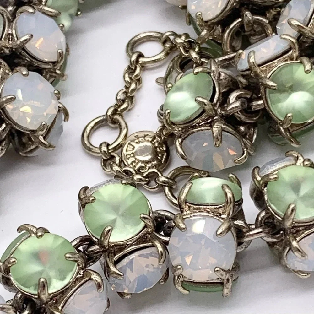J. Crew Frosted Light Green and Pink Opalescent Jeweled Necklace
